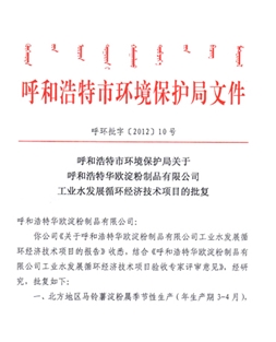 工業(yè)水發(fā)展循環(huán)經(jīng)濟(jì)技術(shù)項目的批復(fù)